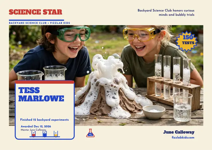 Fizzlab Kids science star certificate: kids science certificate template