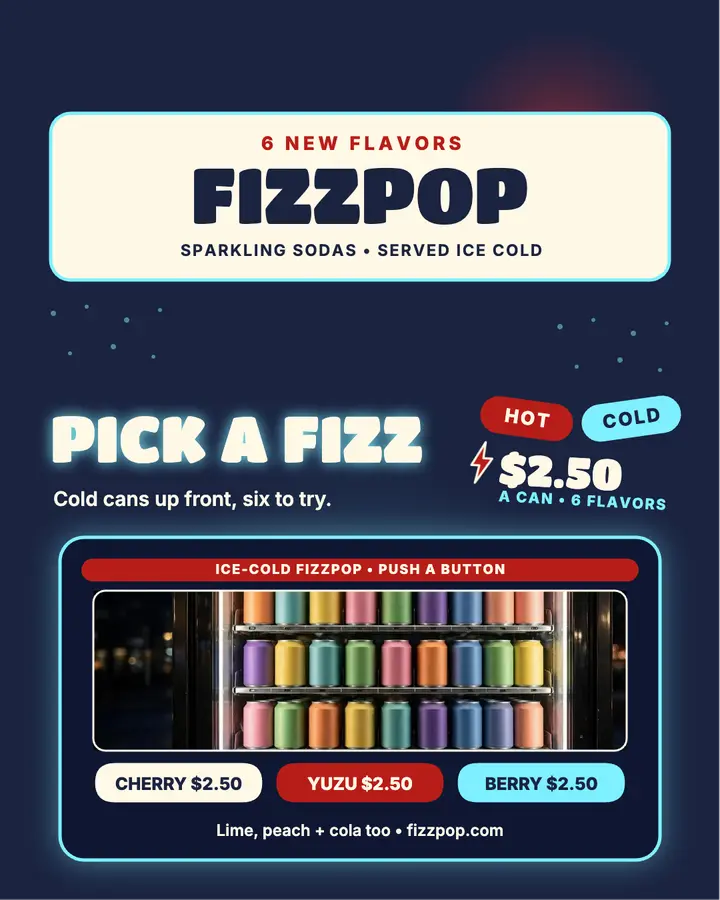 Fizzpop sparkling lineup vending post template