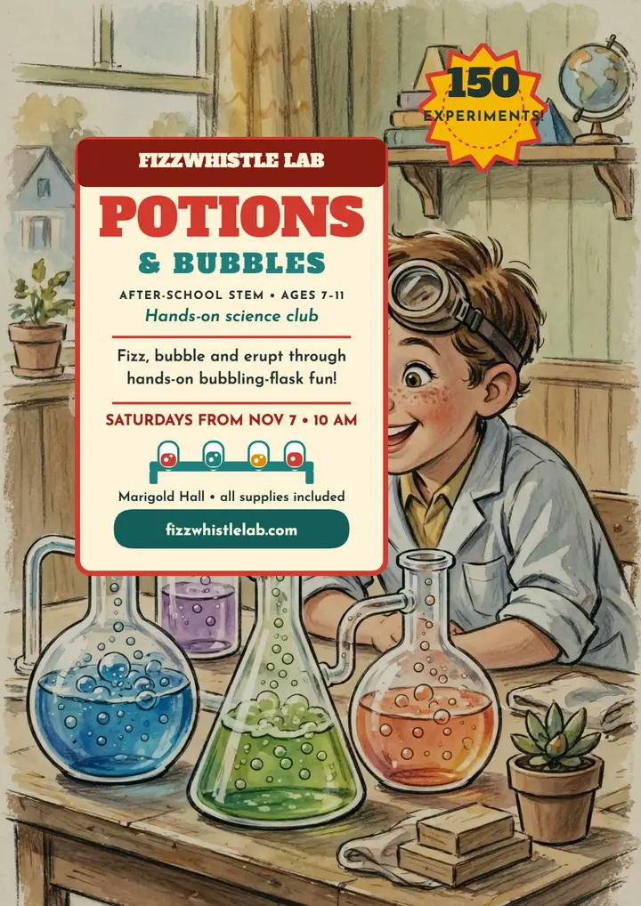 Fizzwhistle Lab potions class flyer template