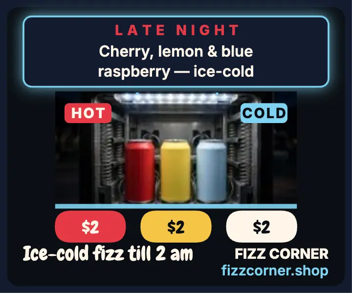 Fizz Corner late-night vending ad template