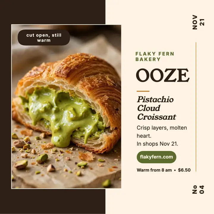 Flaky Fern pistachio croissant reveal template