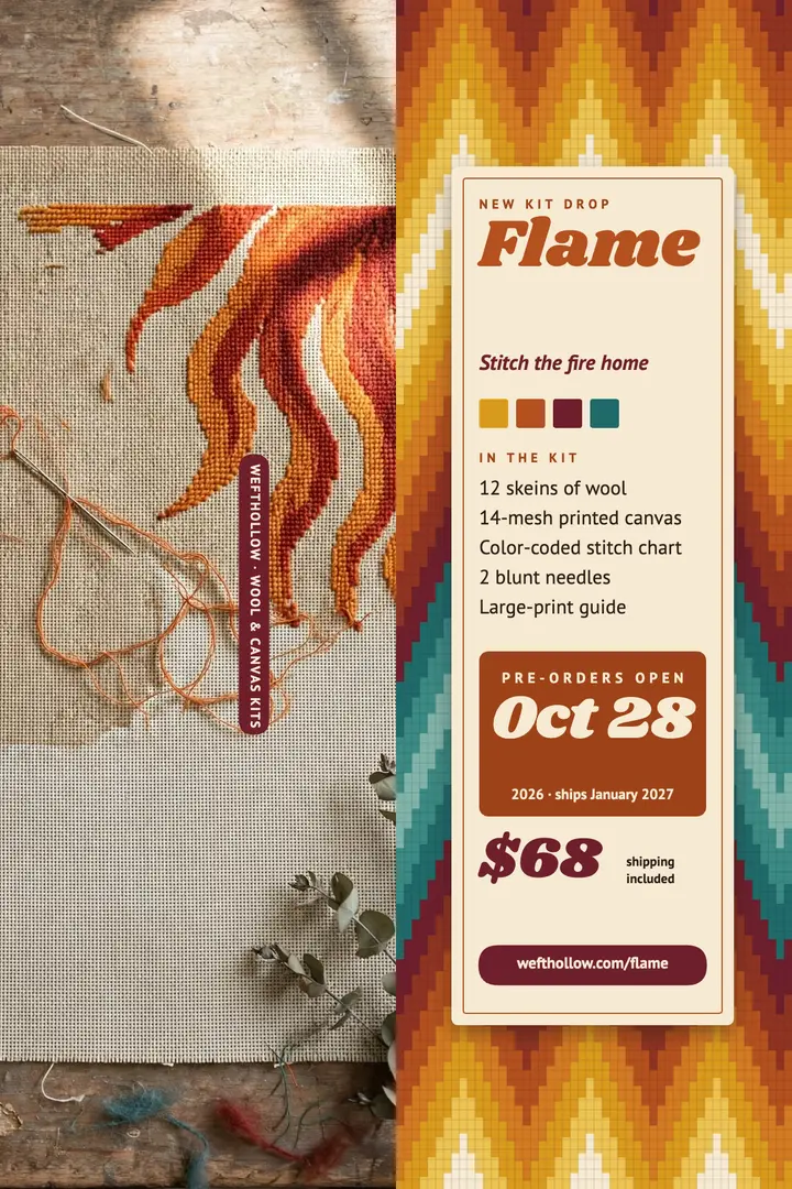 Flame stitch kit pre-order poster, bargello template