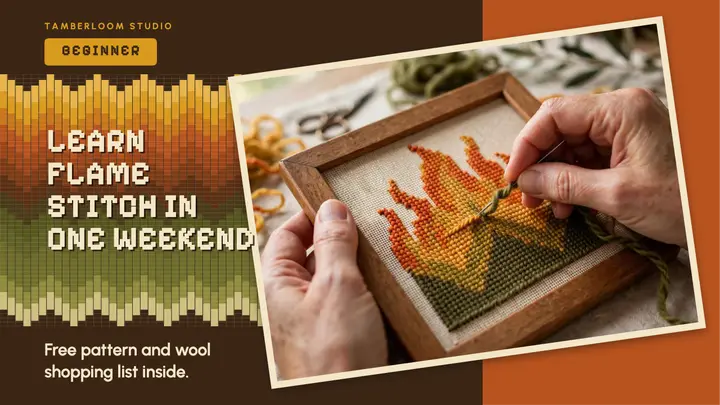 Learn flame stitch needlepoint tutorial thumbnail template