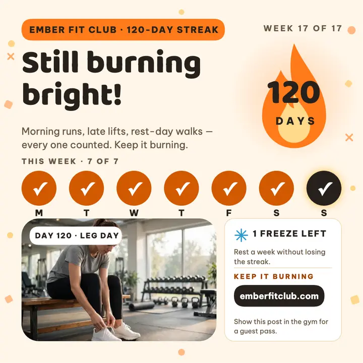 Ember Fit Club 120 day streak post template