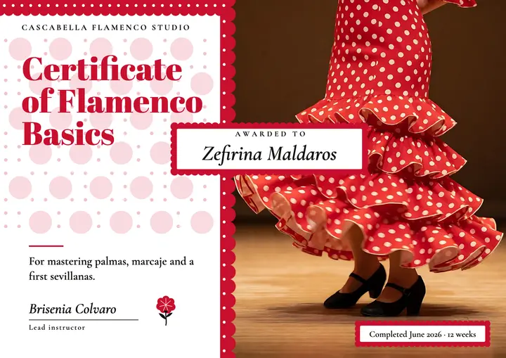 Flamenco basics course certificate, feria lunares template