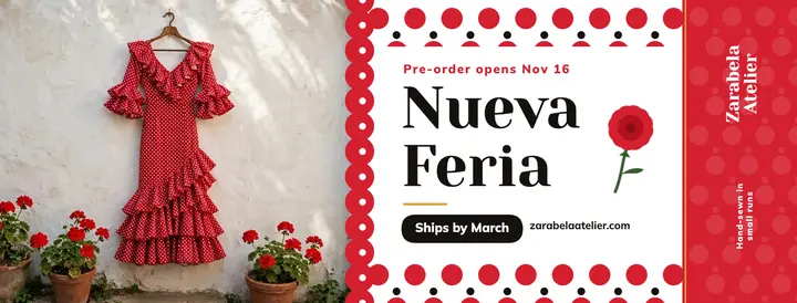 Flamenco dress pre-order cover, lunares polka dots: pre-order launch facebook cover template