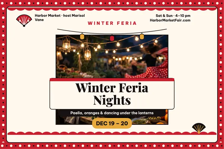 Winter Feria holiday market postcard: holiday market postcard template