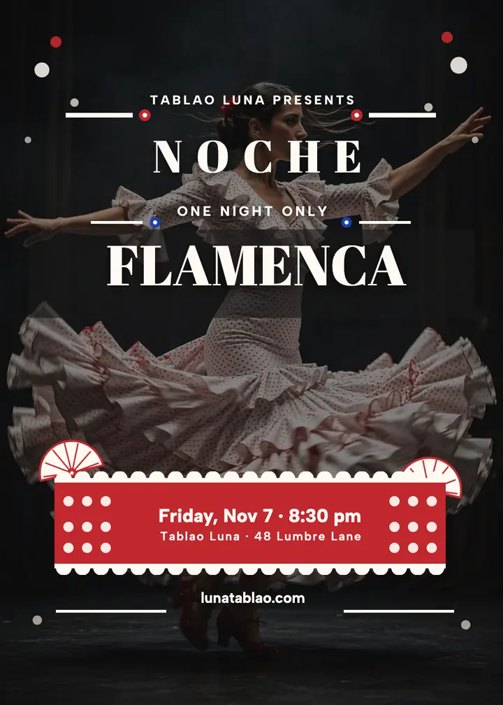 Noche Flamenca lunares invitation, Tablao Luna template