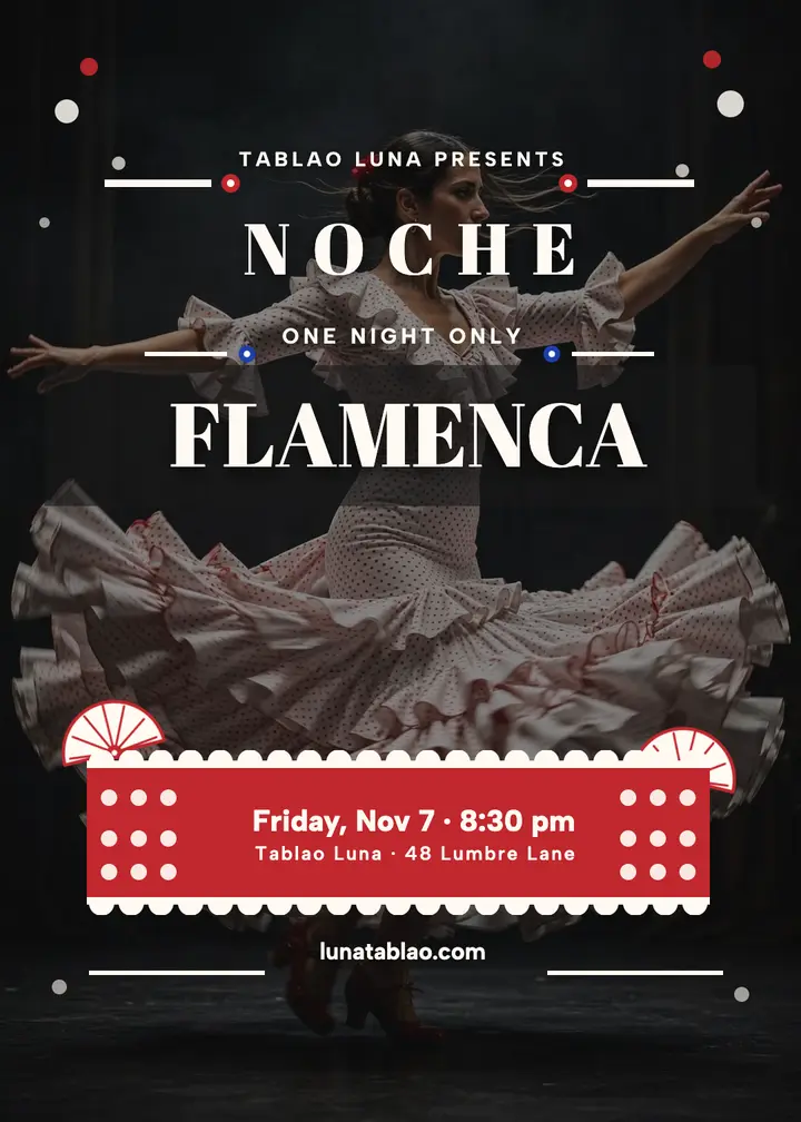 Noche Flamenca lunares invitation, Tablao Luna template