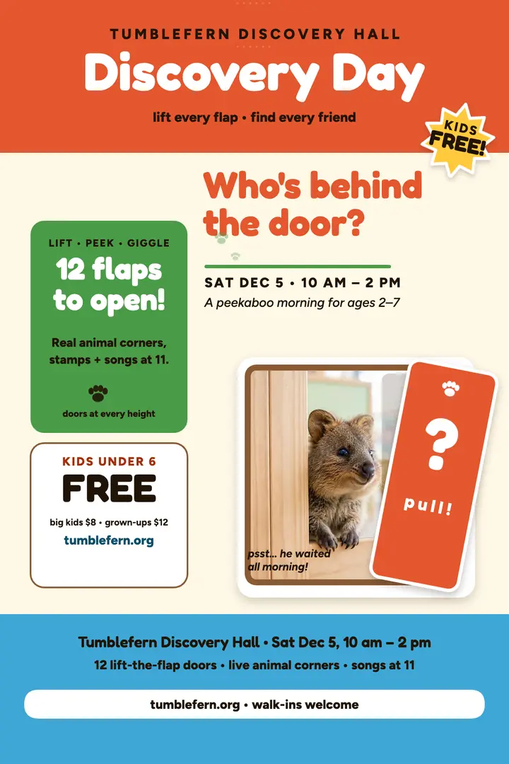 Tumblefern flap-door discovery day poster template