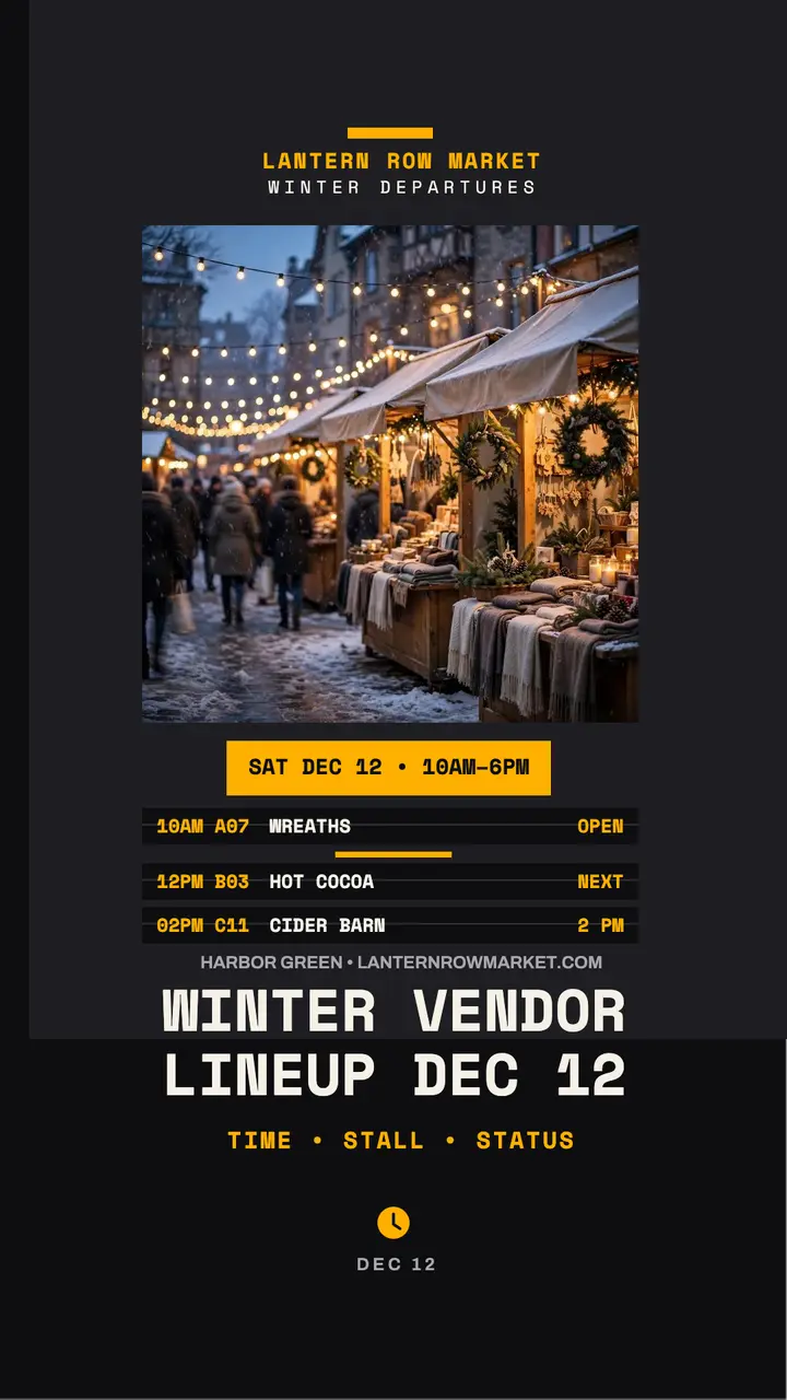 Lantern Row winter vendor lineup board story template