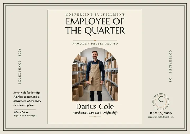Copperline employee of the quarter certificate template