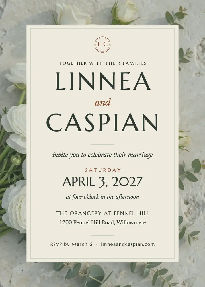 Linnea and Caspian garden wedding invitation template