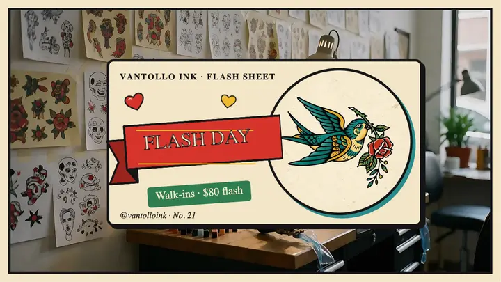 Vantollo Ink flash day walk-in thumbnail template