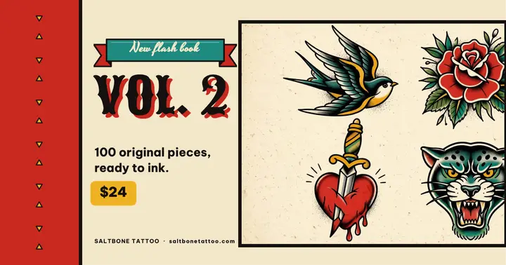 New tattoo flash book Facebook post, tattoo flash sheet template