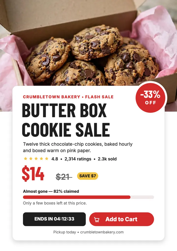 Crumbletown cookie box flash sale: cookie flash sale flyer template