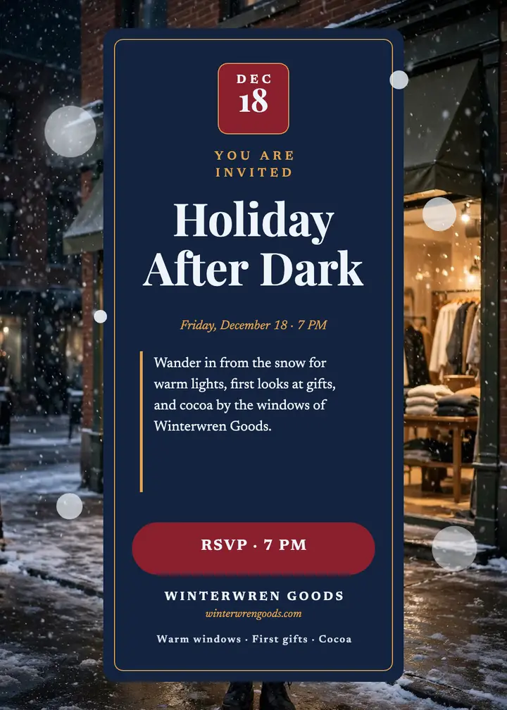 Winterwren Goods snowy night invitation template