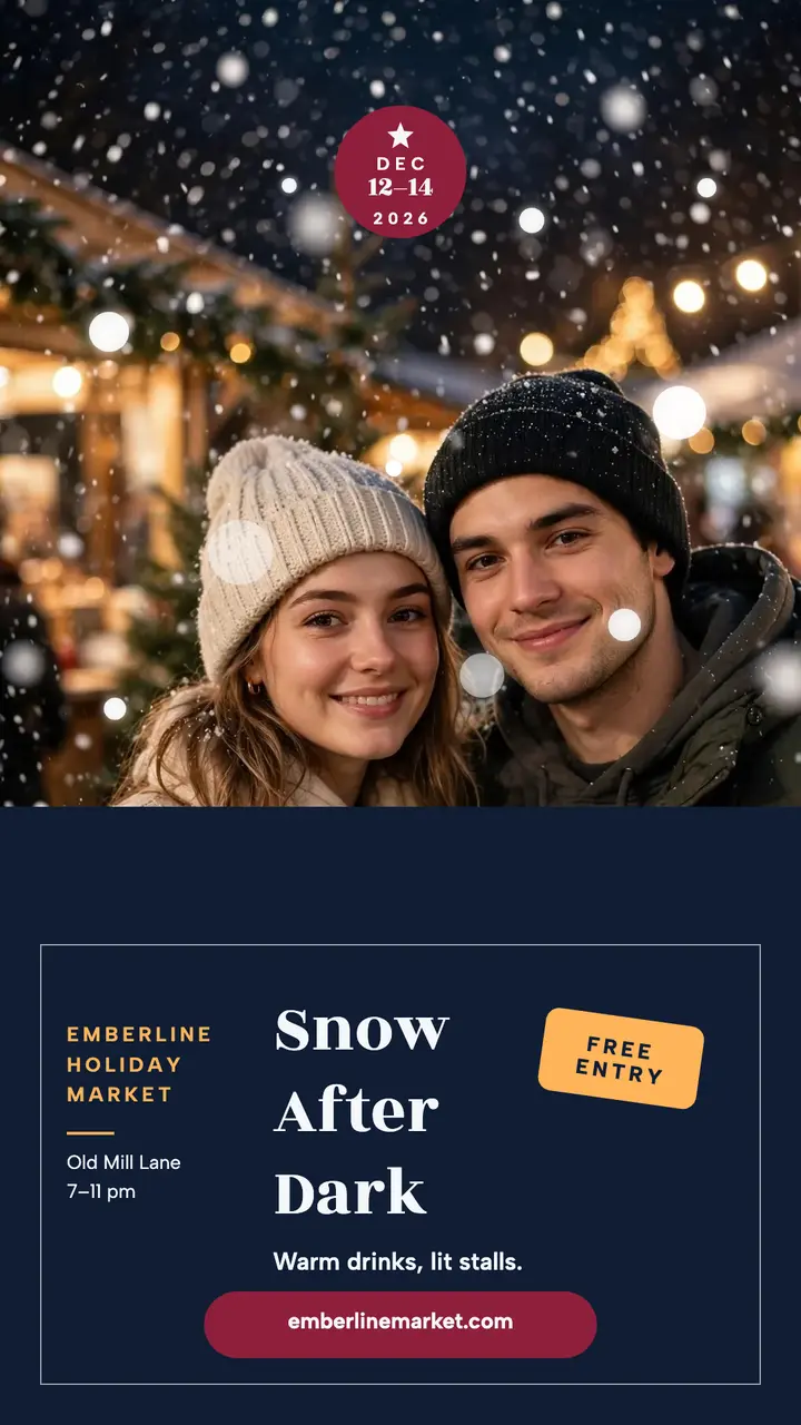 Emberline Holiday Market snow night story template