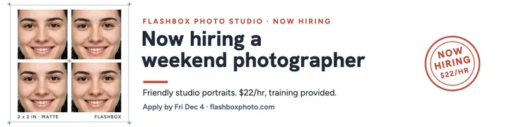 Flashbox weekend photographer hiring banner: hiring linkedin banner template