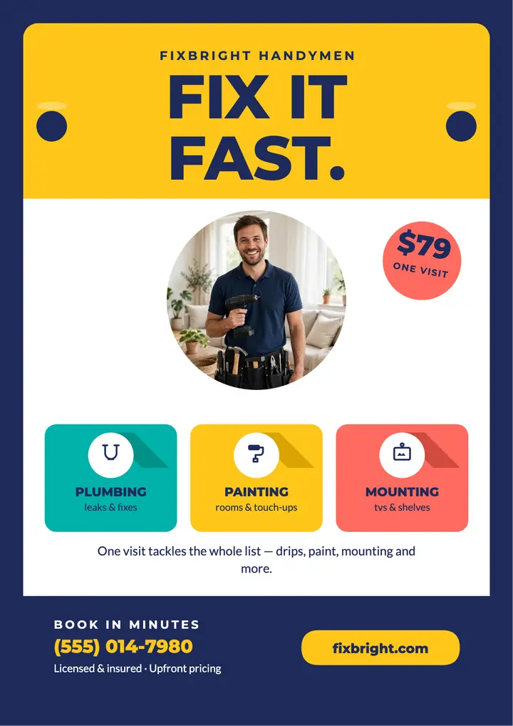 Fixbright handyman service menu flyer template