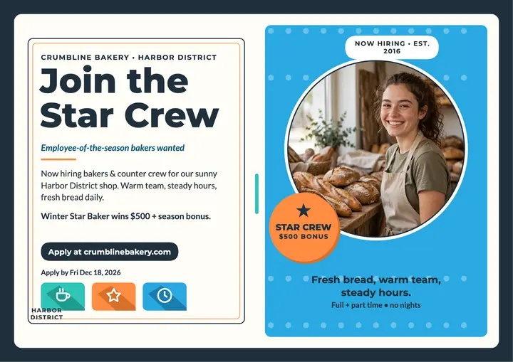 Crumbline Bakery star crew hiring certificate template