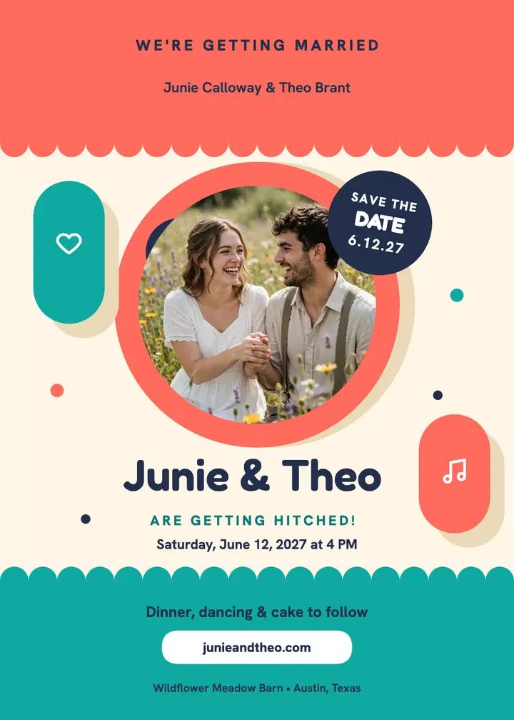 Junie and Theo flat wedding invite template