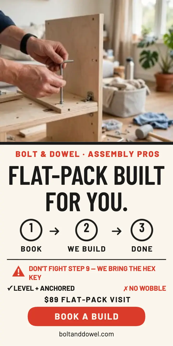 Bolt and Dowel flat-pack assembly ad template