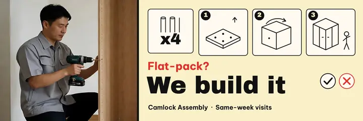 Camlock Assembly flat-pack handyman header: furniture assembly service header template