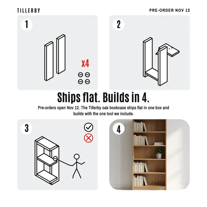 Tillerby oak bookcase launch post template