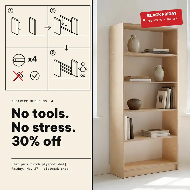 Flat-pack bookshelf Black Friday sale, assembly instructions: black friday sale post template