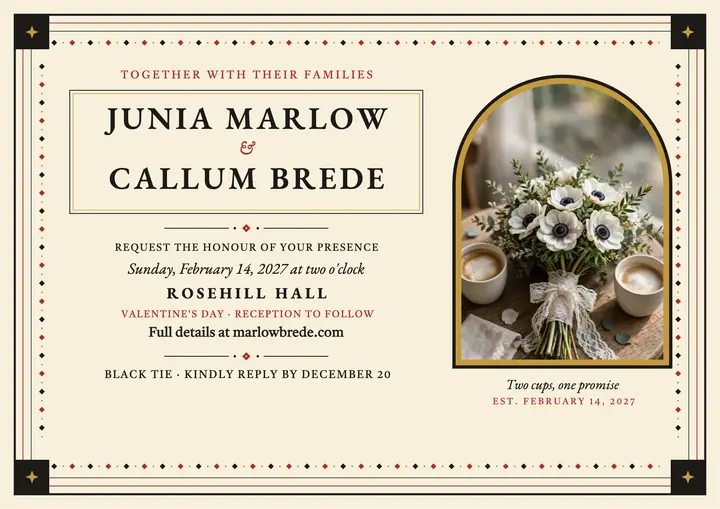 Junia and Callum valentine wedding certificate template