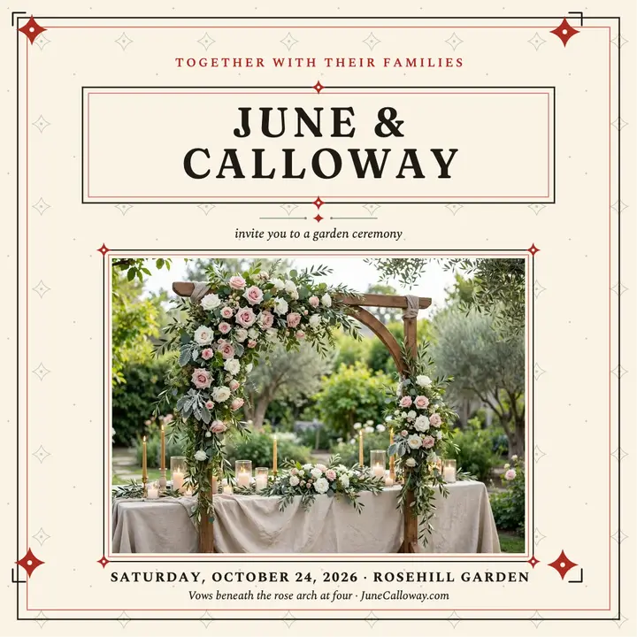 June and Calloway garden wedding invitation template