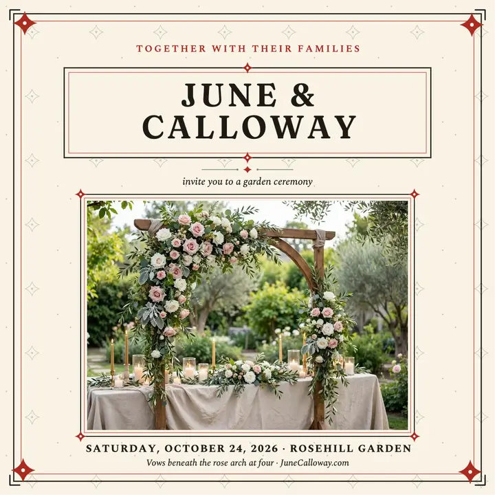 June and Calloway garden wedding invitation template