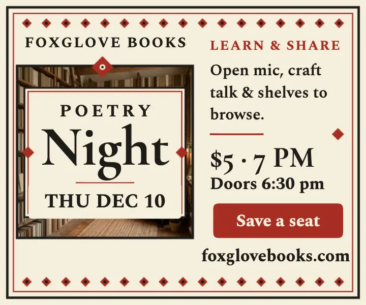 Foxglove Books poetry night ad template