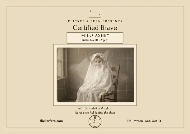Flicker and Fern certified brave Halloween certificate template