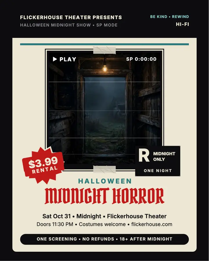 Flickerhouse midnight horror VHS post template