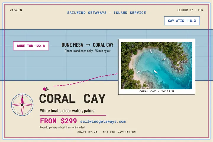 Sailwind Getaways Coral Cay chart postcard template