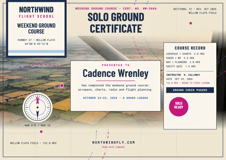 Northwind flight school ground certificate template