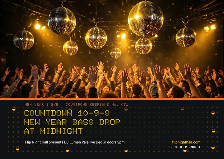 Flip Night Hall New Year countdown keepsake: dj countdown poster template