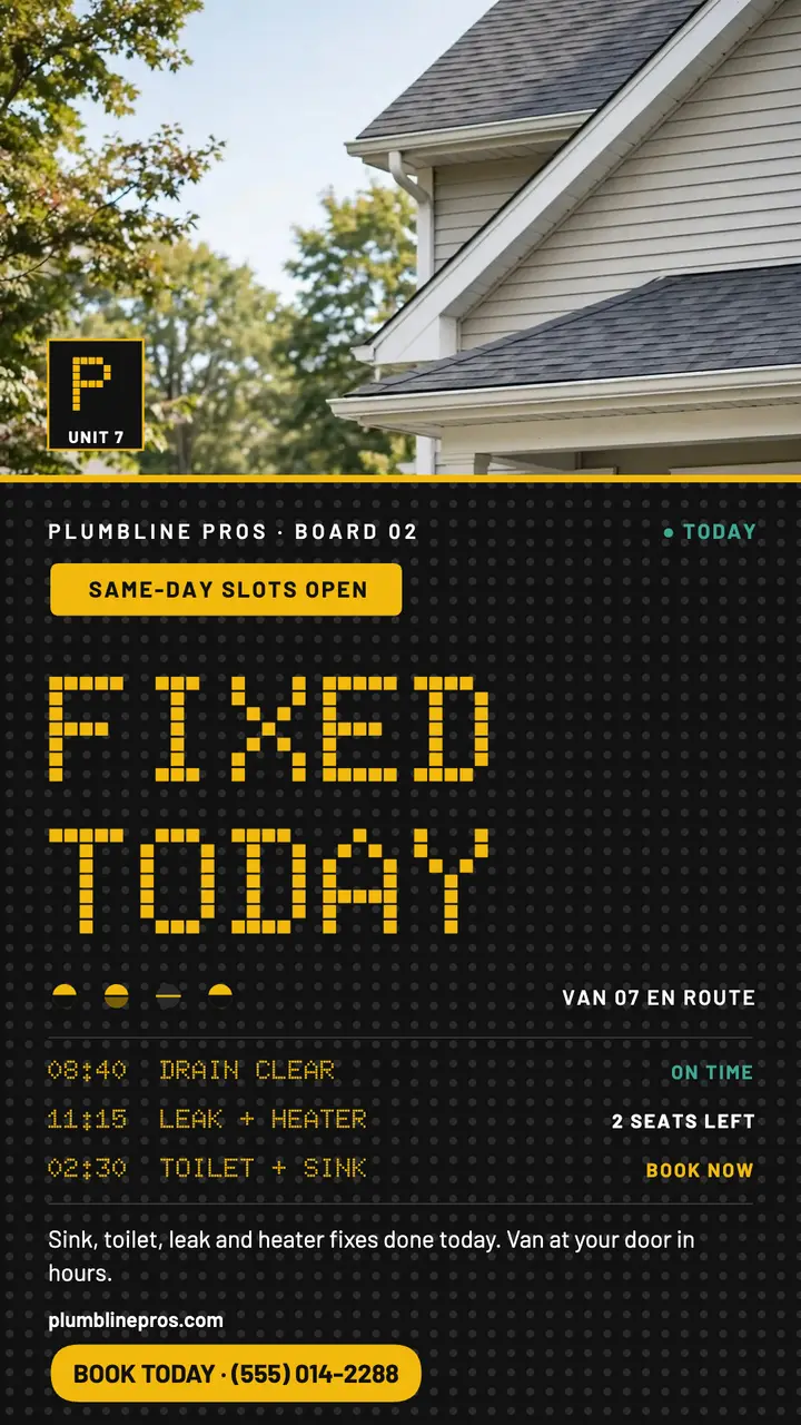 Plumbline same-day plumber flip-dot story template