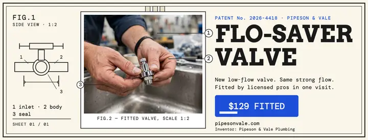Pipeson and Vale Flo-Saver patent cover: plumber valve promo cover template