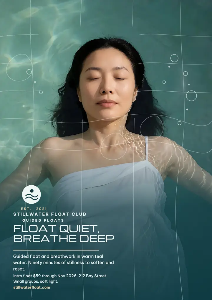 Stillwater float and breathwork flyer template