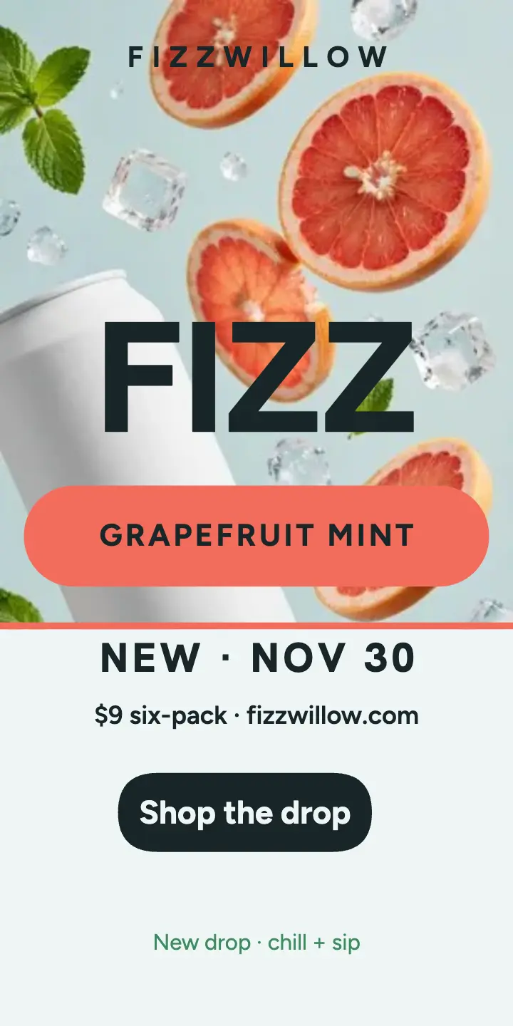 Fizzwillow grapefruit mint seltzer launch ad template