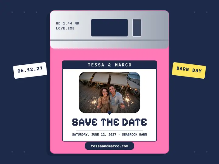 Floppy disk save the date slide: save the date slide template