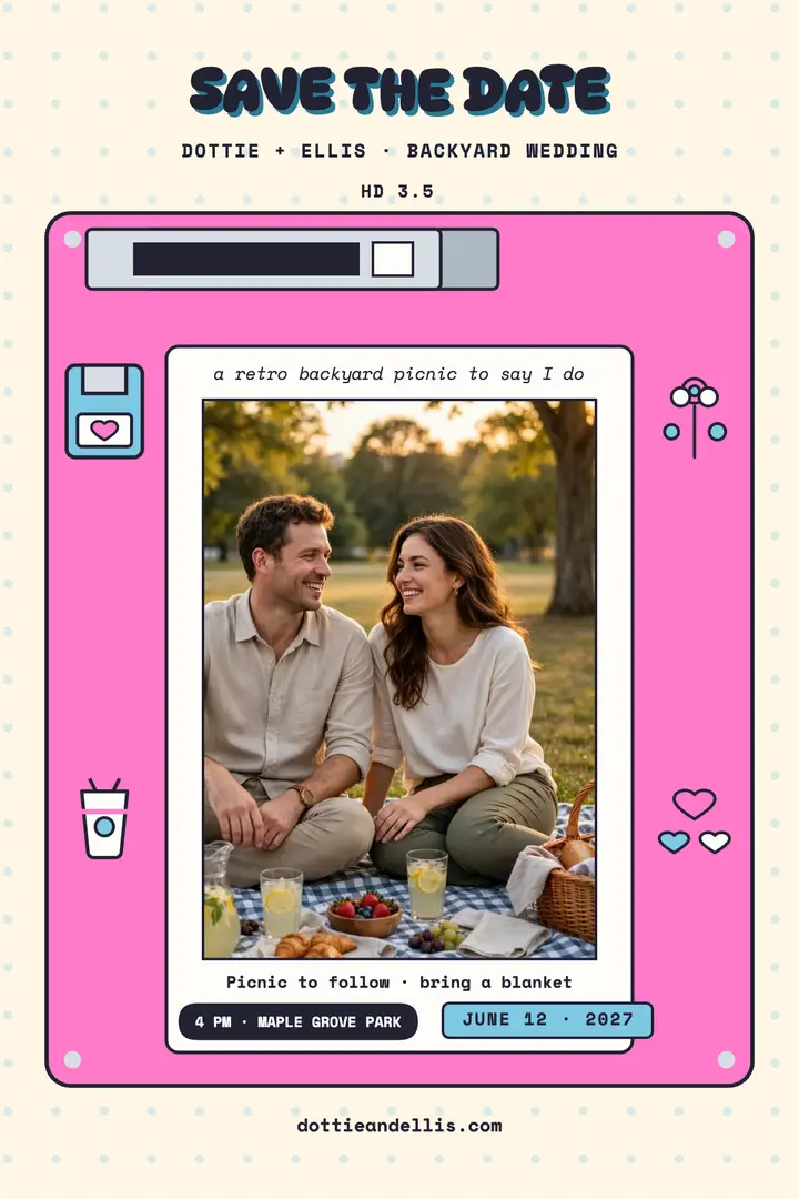 Floppy disk save the date poster, Dottie and Ellis: save the date poster template