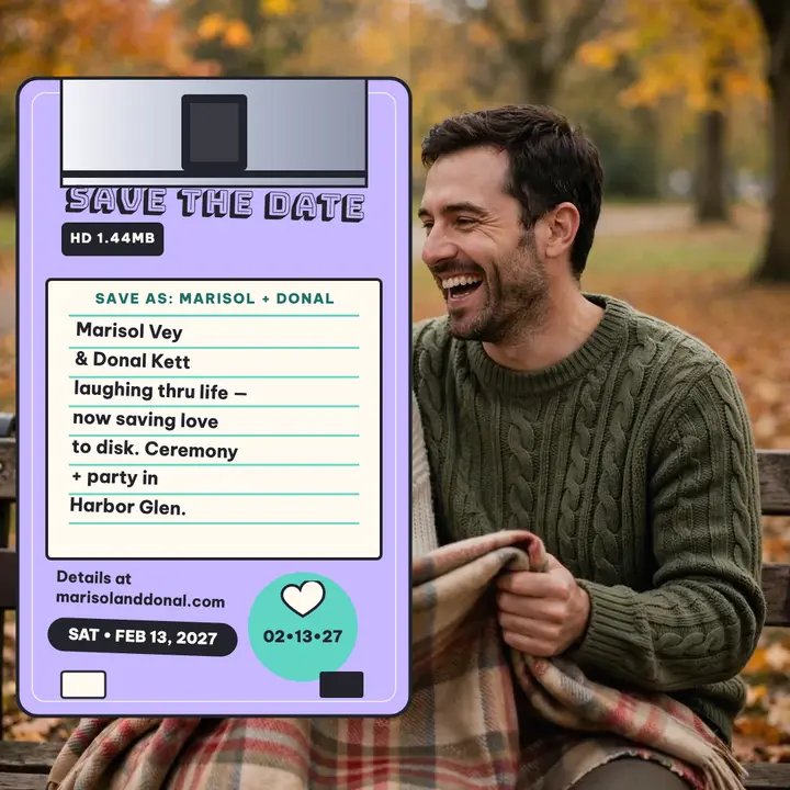 Marisol and Donal floppy disk save the date template