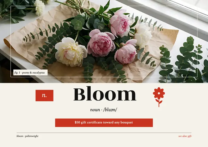 Pollenwright florist gift certificate, dictionary entry template