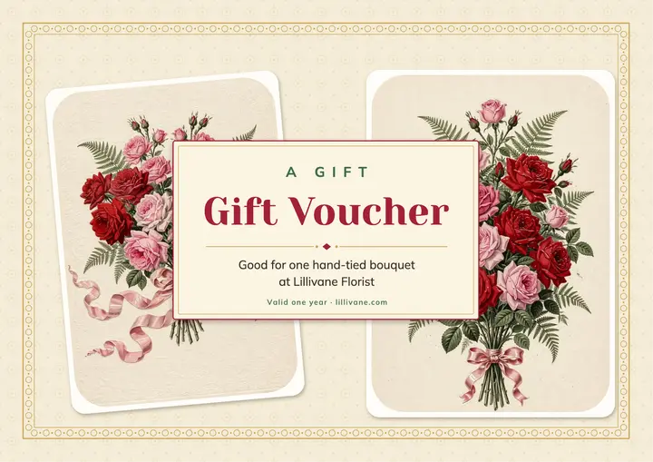 Lillivane Florist bouquet gift voucher, Victorian scrap template