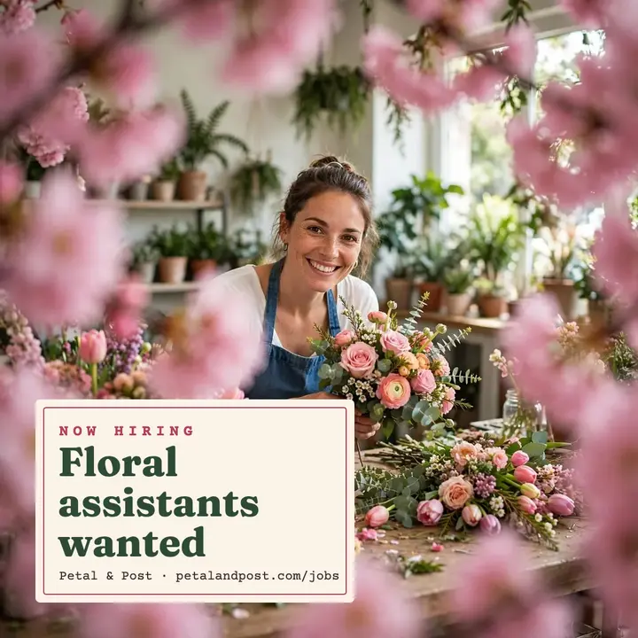 Petal & Post floral assistants hiring post: florist hiring post template