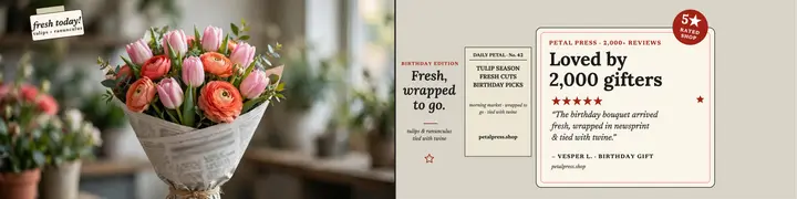 Petal Press birthday bouquet review banner template